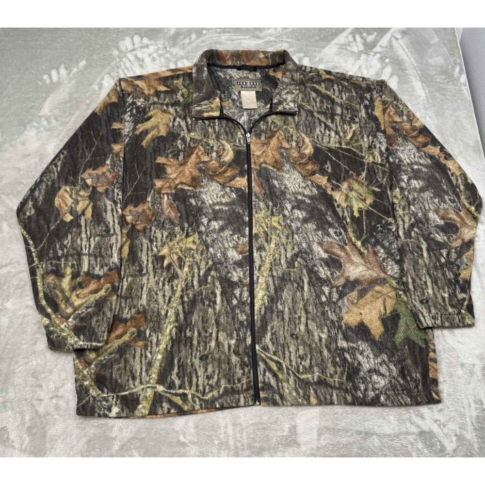 Vintage Jerzees Camo Fleece Jacket Mens 2XL XXL Full Zip Hunting Sweatshirt Y2K